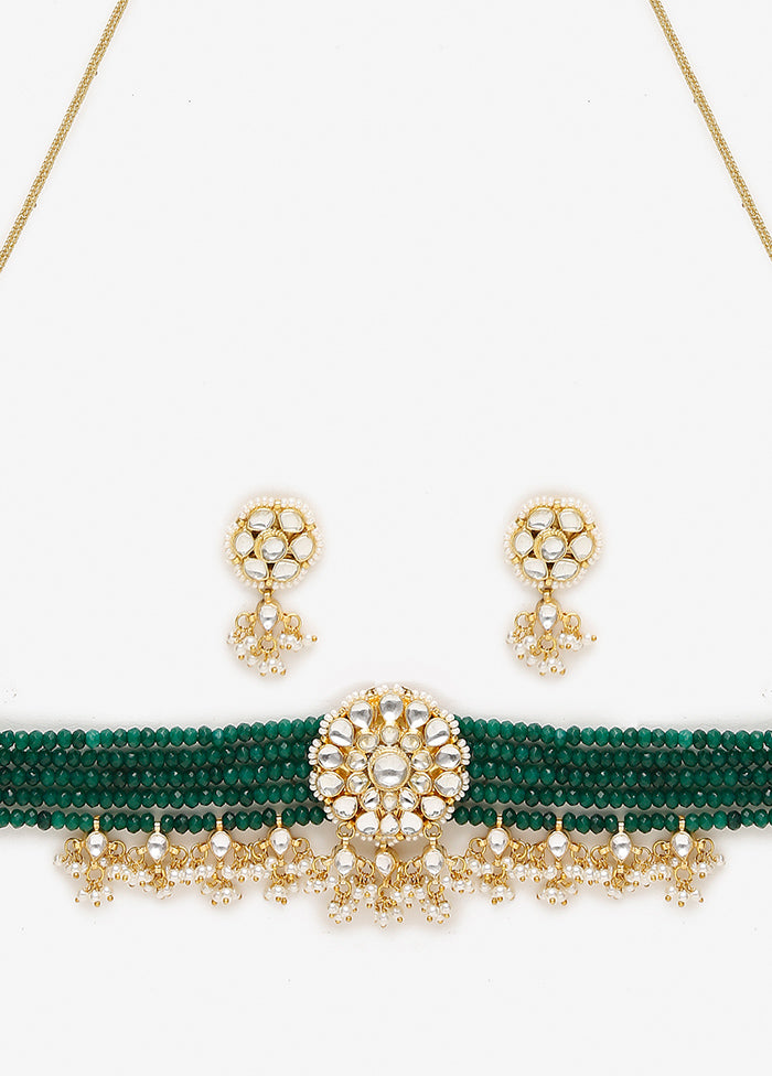 Green Kundan Choker Necklace Set With Earrings