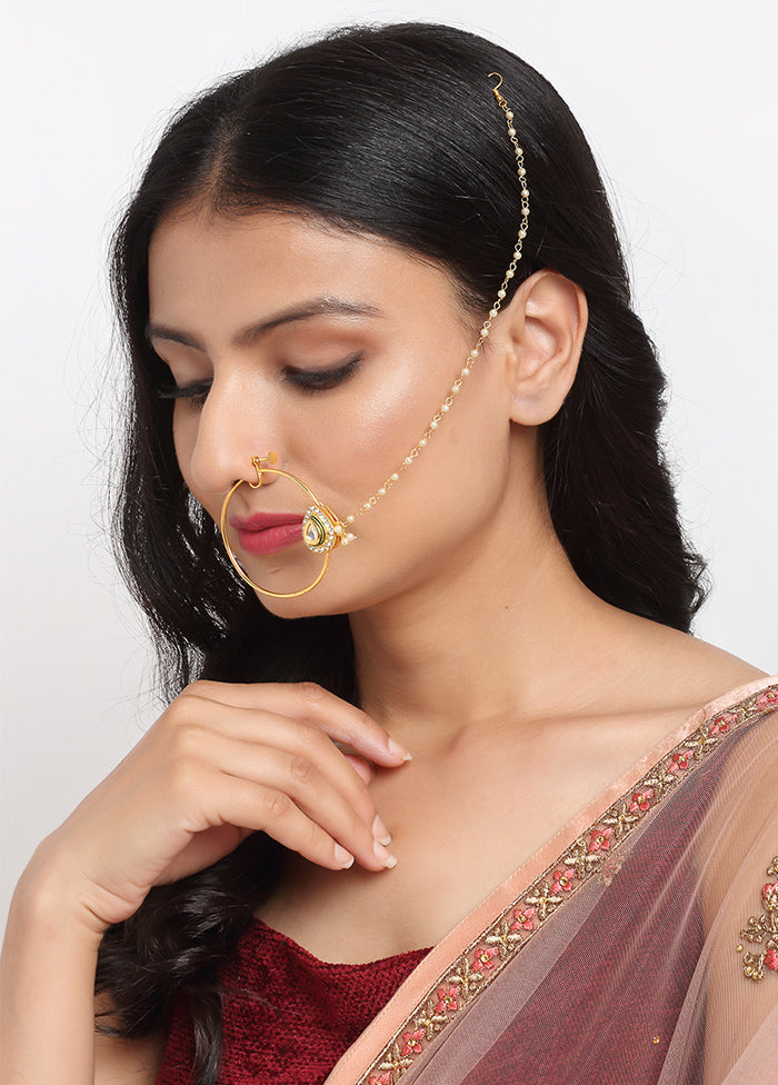 Gold Plated Kundan Chained Nosepin