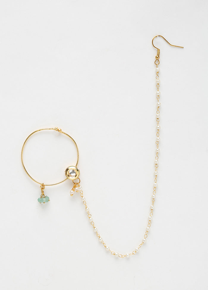 Gold Plated Kundan Chained Nosepin