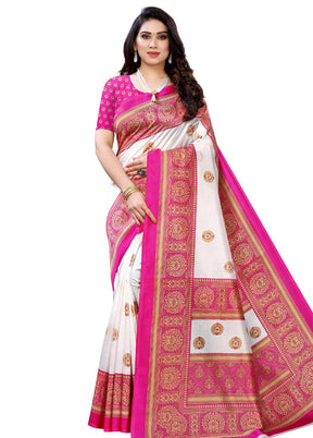 Pink Spun Silk Woven Saree With Blouse Piece
