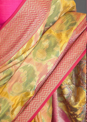 Yellow Spun Silk Zari Work Saree With Blouse