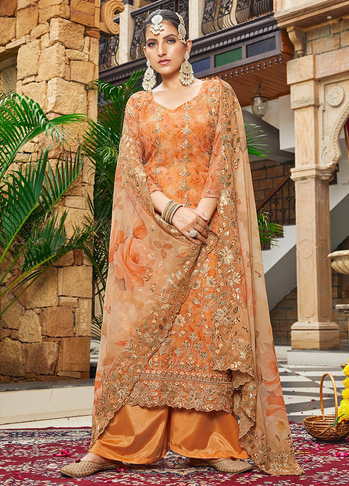 3 Pc Yellow Unstitched Georgette Suit Set