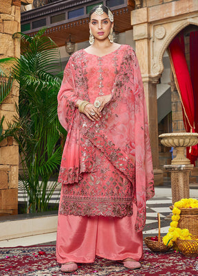 3 Pc Pink Unstitched Georgette Suit Set