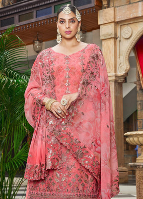 3 Pc Pink Unstitched Georgette Suit Set