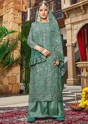 3 Pc Green Unstitched Georgette Suit Set