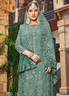 3 Pc Green Unstitched Georgette Suit Set