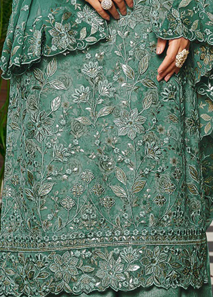 3 Pc Green Unstitched Georgette Suit Set