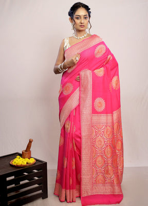 Pink Chiffon Pure Silk Saree With Blouse Piece