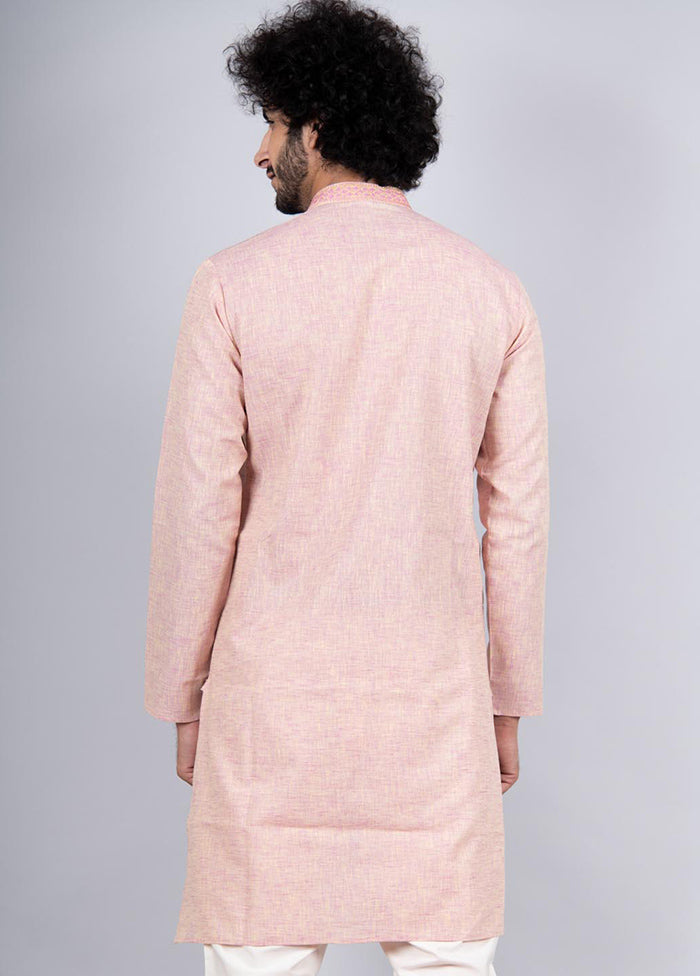 2 Pc Pink Cotton Kurta Pajama Set