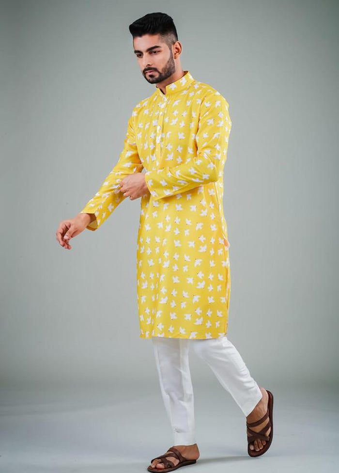 2 Pc Yellow Dupion Silk Kurta Pajama Set