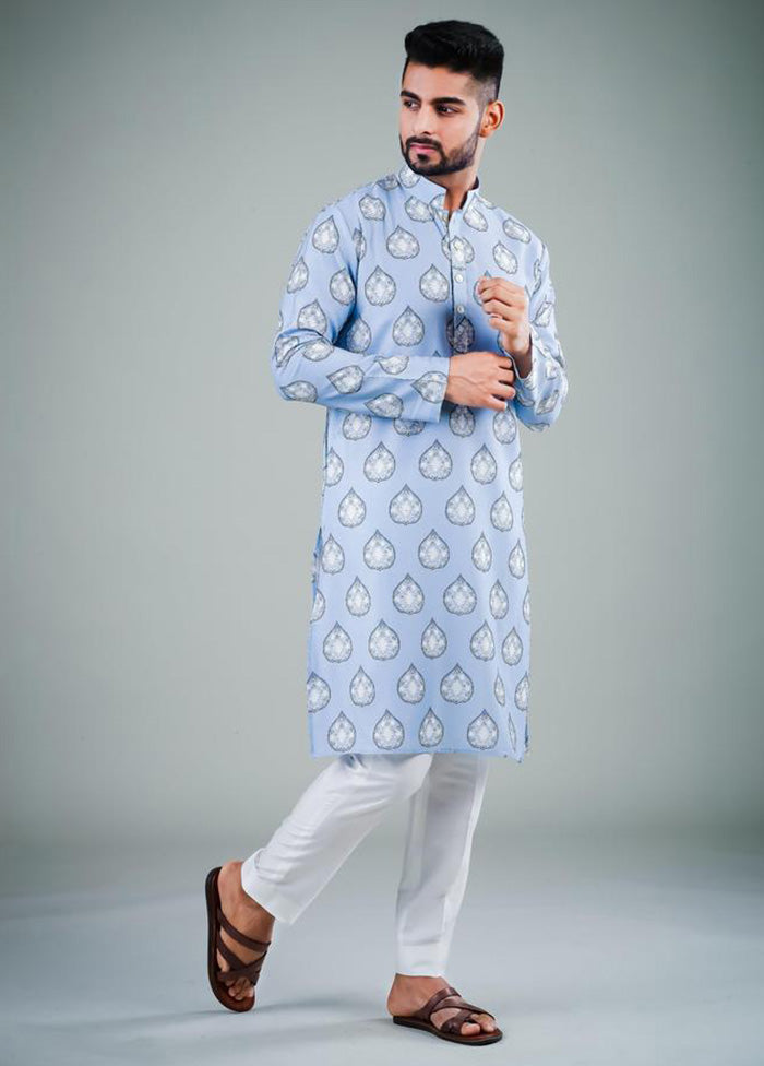 2 Pc Sky Blue Dupion Silk Kurta Pajama Set