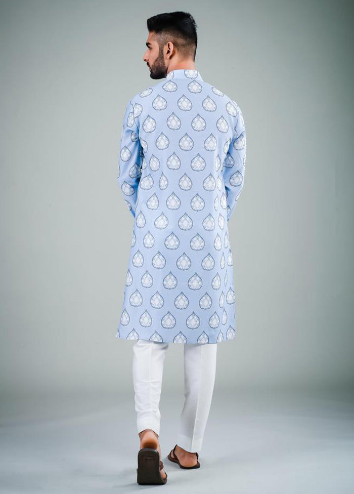 2 Pc Sky Blue Dupion Silk Kurta Pajama Set