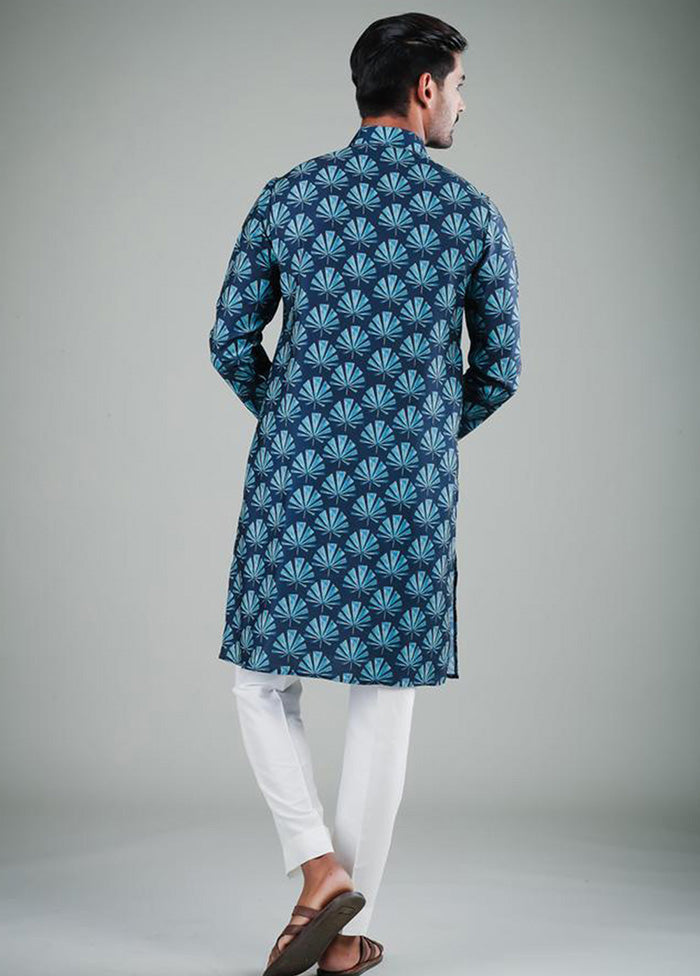 2 Pc Navy Blue Dupion Silk Kurta Pajama Set