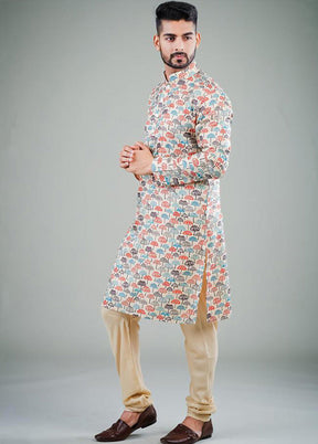 2 Pc Multicolor Dupion Silk Kurta Pajama Set