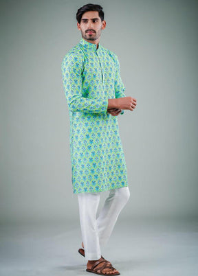 2 Pc Green Dupion Silk Kurta Pajama Set