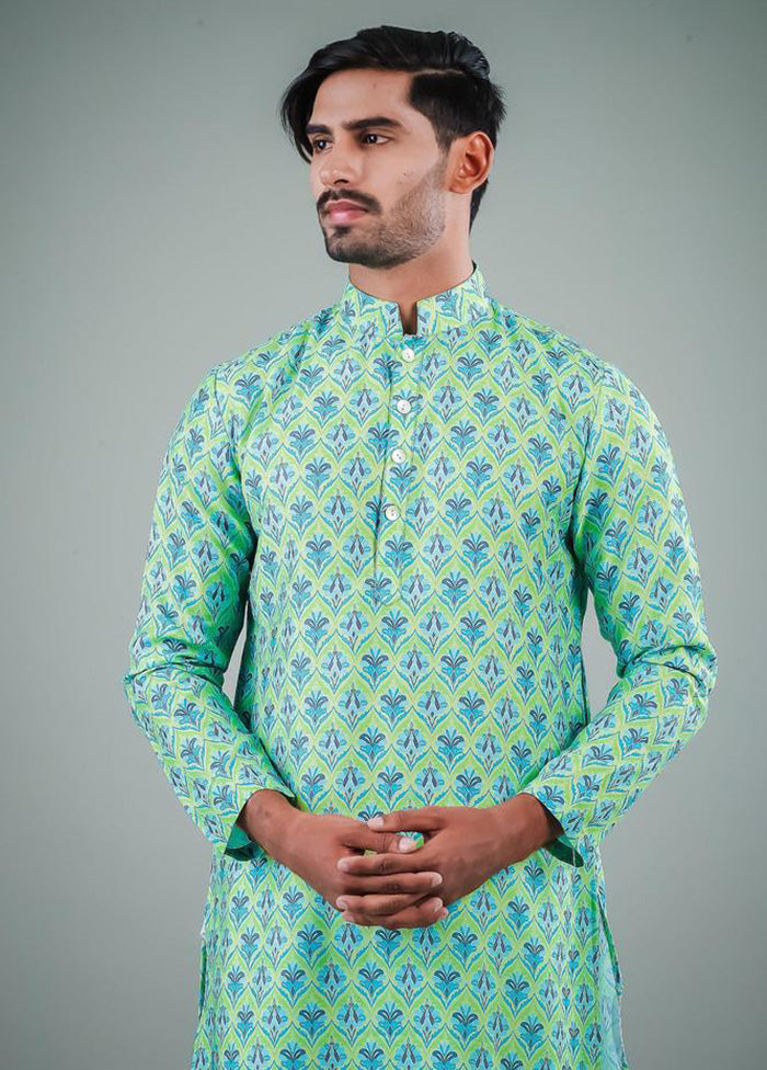 2 Pc Green Dupion Silk Kurta Pajama Set