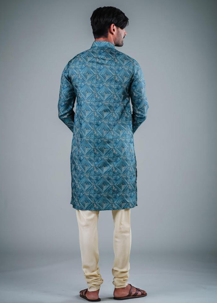 2 Pc Teal Dupion Silk Kurta Pajama Set