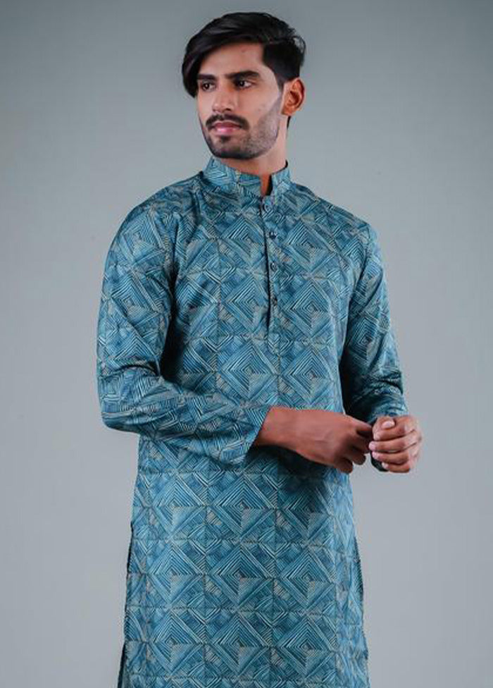 2 Pc Teal Dupion Silk Kurta Pajama Set