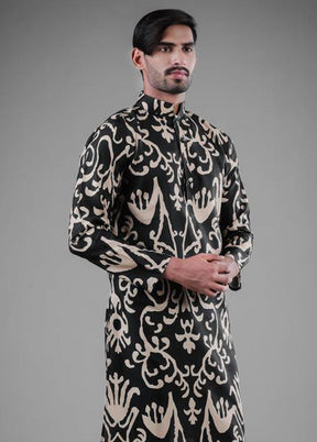2 Pc Black Dupion Silk Kurta Pajama Set