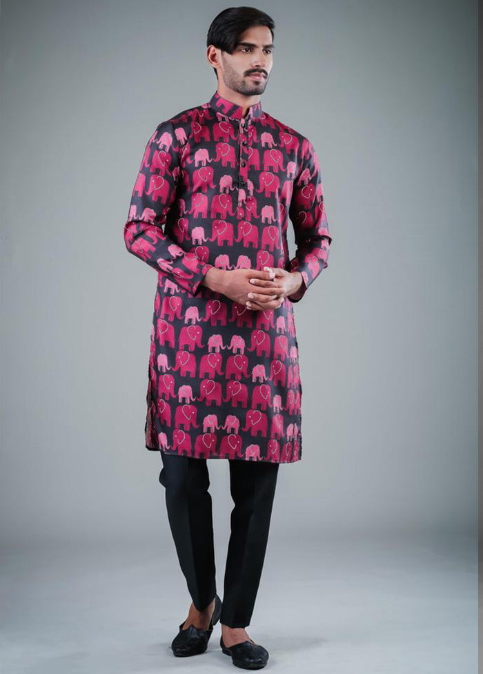 2 Pc Black Dupion Silk Kurta Pajama Set