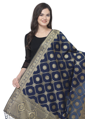 Navy Blue Jacquard Dupatta