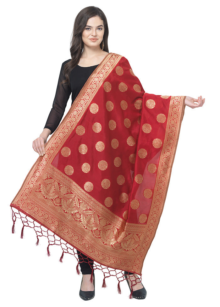 Maroon Jacquard Dupatta