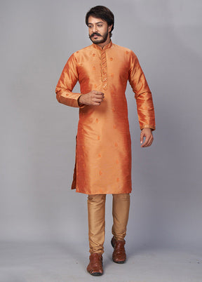 2 Pc Golden Dupion Silk Kurta Pajama Set