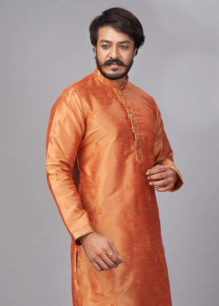 2 Pc Golden Dupion Silk Kurta Pajama Set