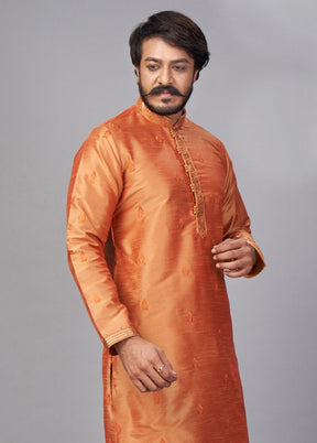 2 Pc Golden Dupion Silk Kurta Pajama Set