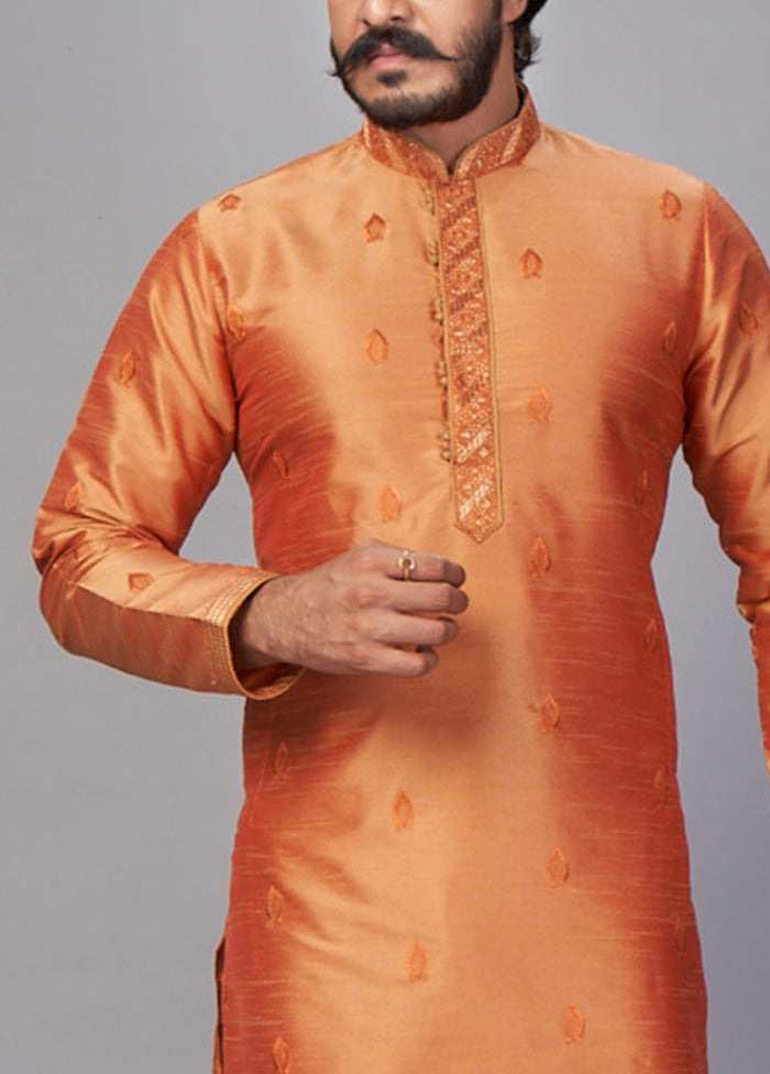 2 Pc Golden Dupion Silk Kurta Pajama Set