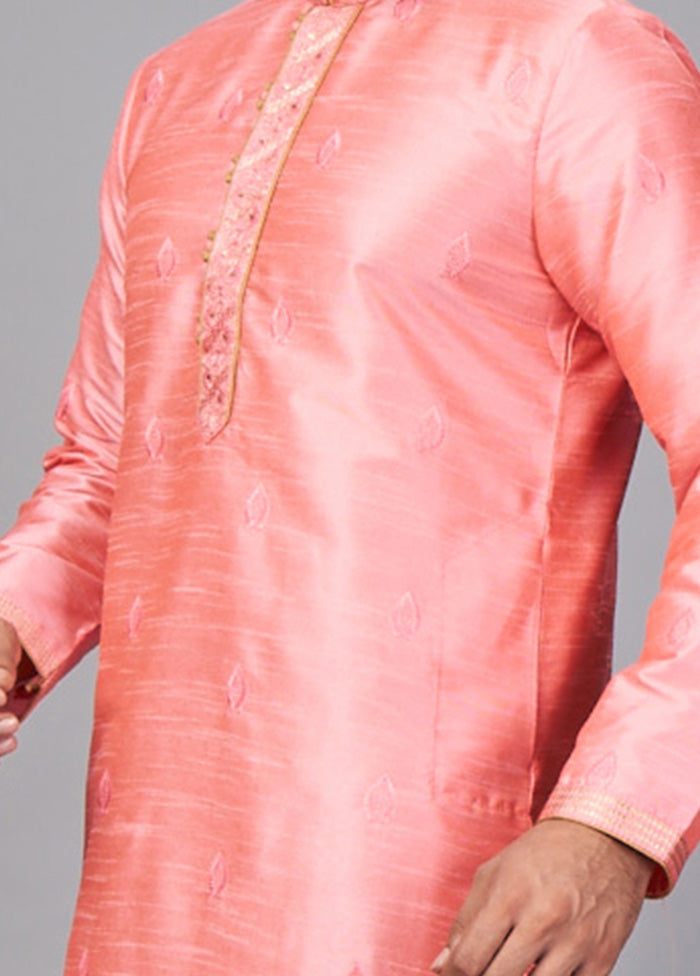 2 Pc Peach Dupion Silk Kurta Pajama Set