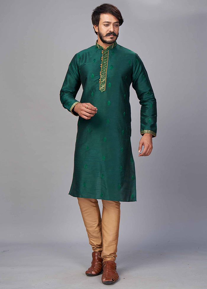 2 Pc Green Dupion Silk Kurta Pajama Set