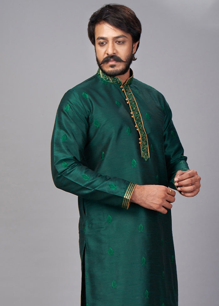 2 Pc Green Dupion Silk Kurta Pajama Set