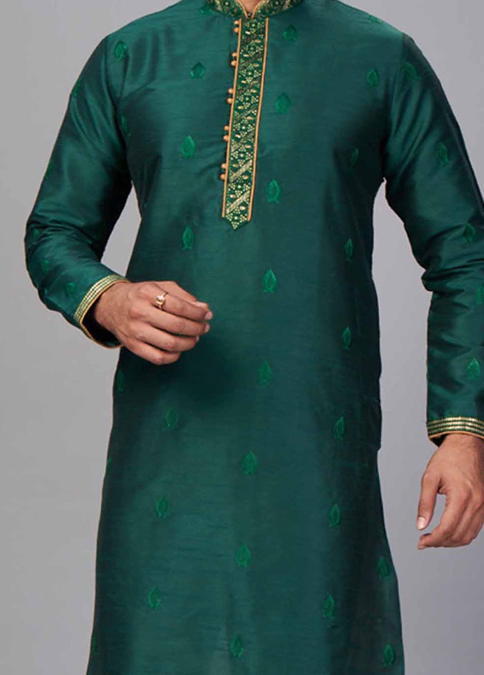 2 Pc Green Dupion Silk Kurta Pajama Set