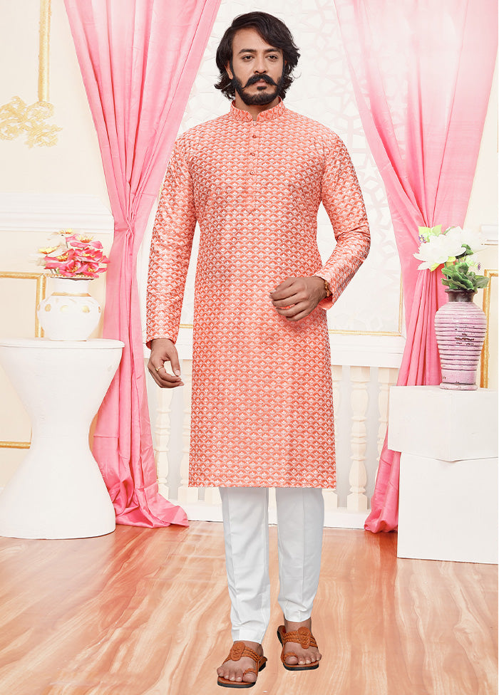 2 Pc Pink Dupion Silk Kurta Pajama Set