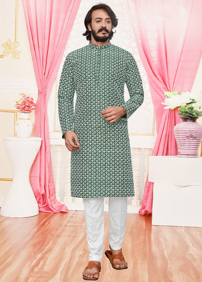 2 Pc Green Dupion Silk Kurta Pajama Set