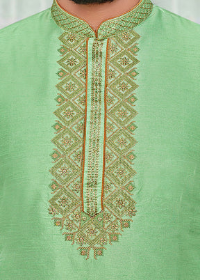 2 Pc Light Green Dupion Silk Kurta Pajama Set