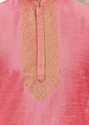 2 Pc Pink Dupion Silk Kurta Pajama Set