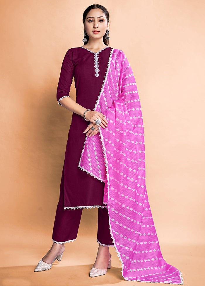 3 Pc Wine Readymade Rayon Suit Set