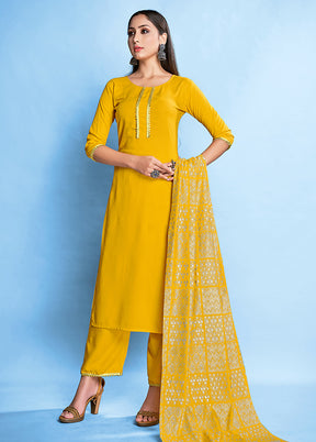 3 Pc Yellow Readymade Rayon Suit Set