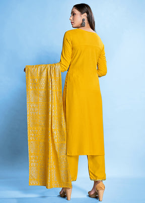 3 Pc Yellow Readymade Rayon Suit Set