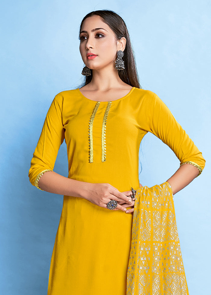 3 Pc Yellow Readymade Rayon Suit Set