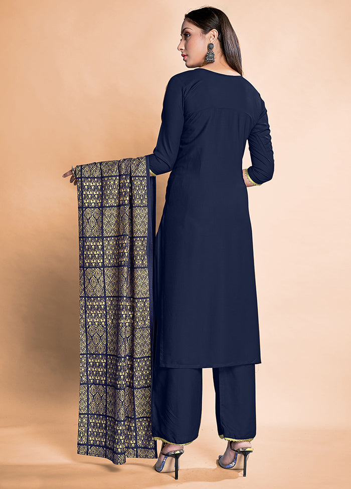 3 Pc Navy Blue Readymade Rayon Suit Set