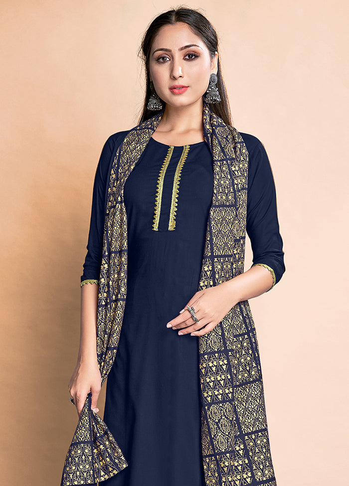 3 Pc Navy Blue Readymade Rayon Suit Set