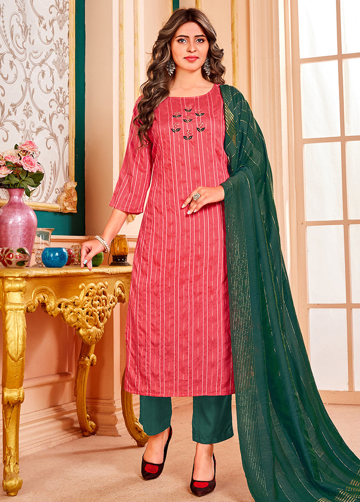 3 Pc Pink Readymade Cotton Suit Set