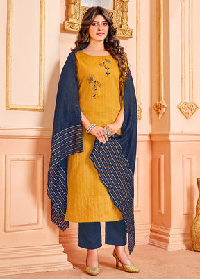 3 Pc Mustard Readymade Cotton Suit Set