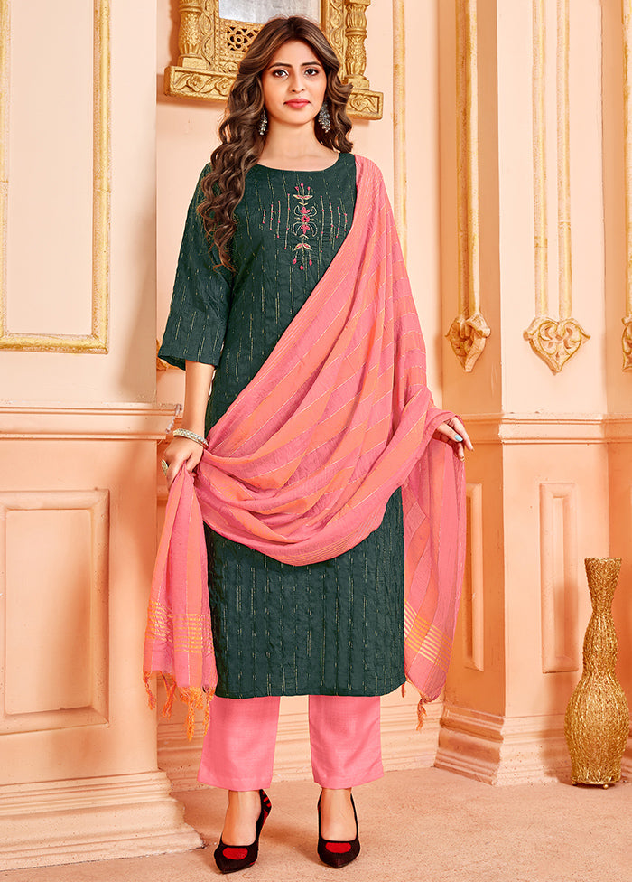 3 Pc Green Readymade Cotton Suit Set