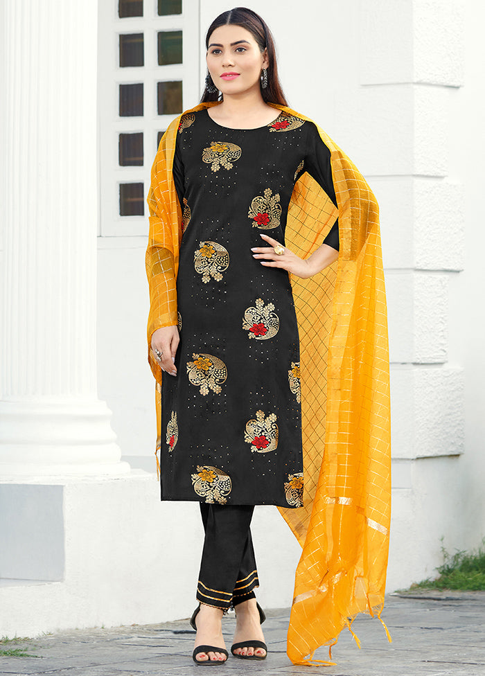 3 Pc Black Readymade Silk Suit Set