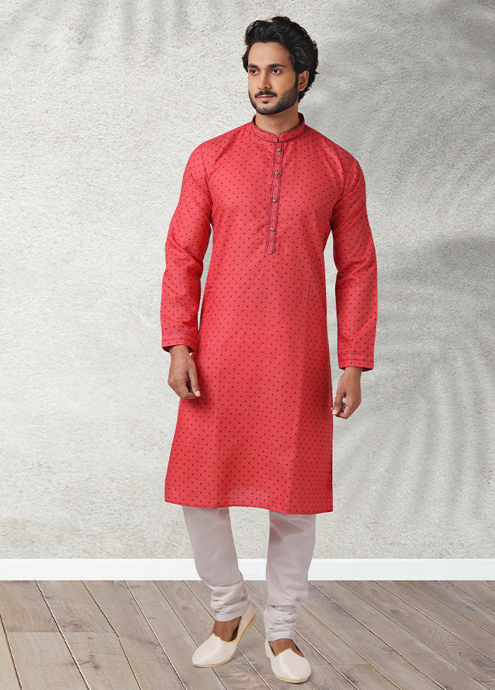 2 Pc Red Cotton Kurta Pajama Set