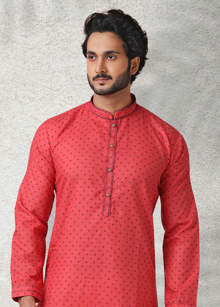 2 Pc Red Cotton Kurta Pajama Set